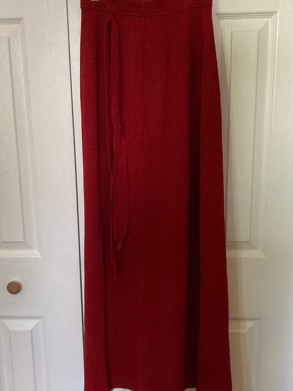 Marbella Knits California Burgundy Red Knit Maxi Skirt Tie Belt